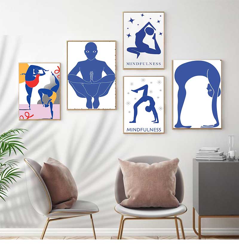 Home Gym Yoga Room - Affiche abstraite de Pose de Yoga,